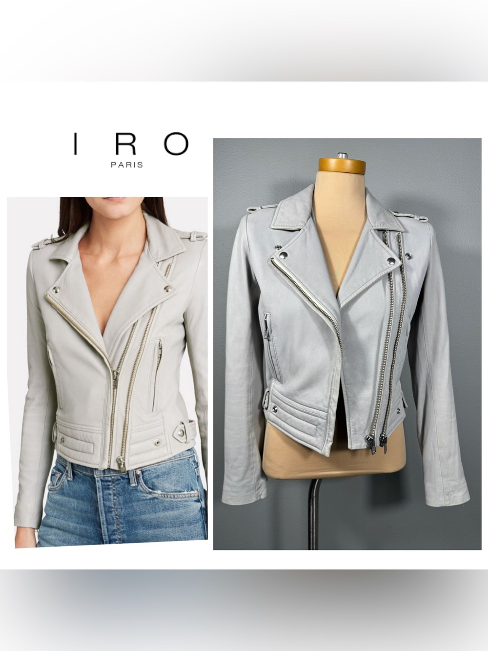 IRO LUIGA Leather Fitted Moto Jacket Size 38